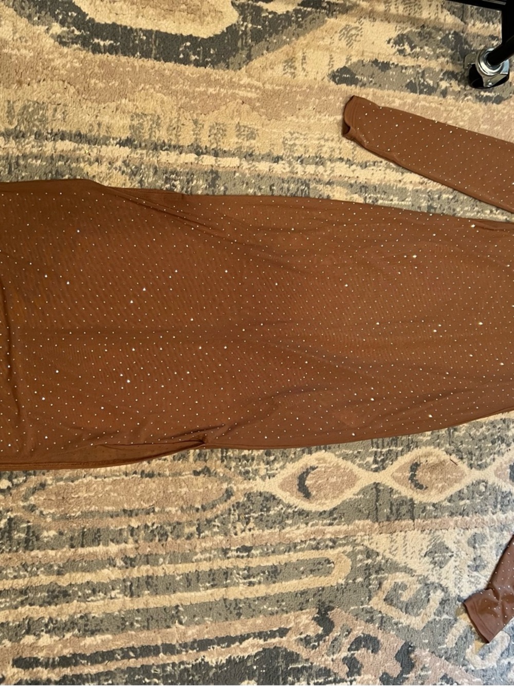 Rhinestone Studded Brown Long Sleeve Bodycon Dress
